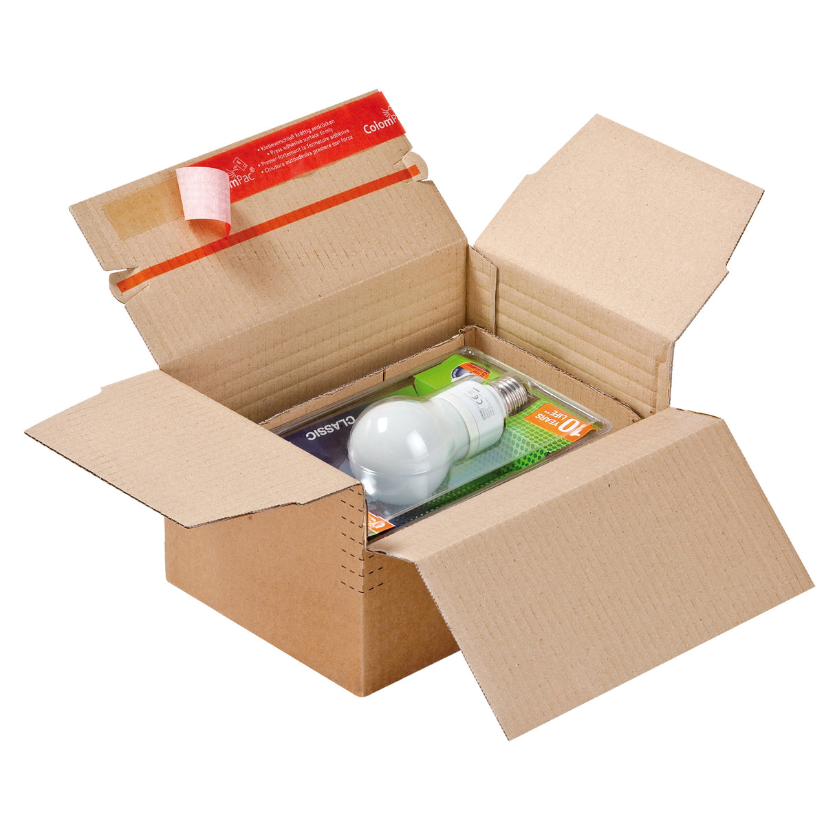 Caja de cartón ajustable con cierre autoadhesivo para envíos