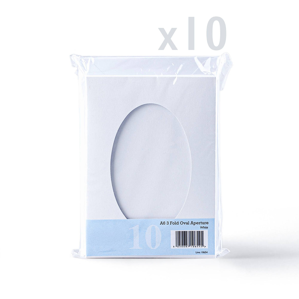 Pack de tarjetas blancas trípticas con ventana ovalada