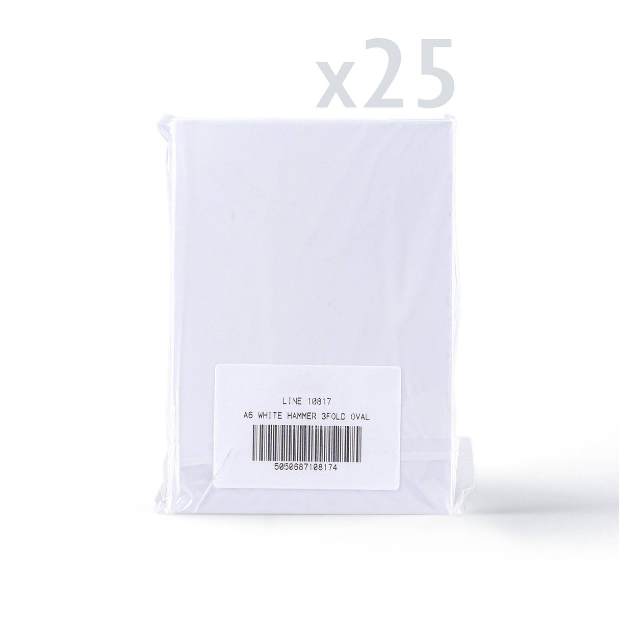 Pack de tarjetas blancas trípticas con textura martillada y ventana ovalada